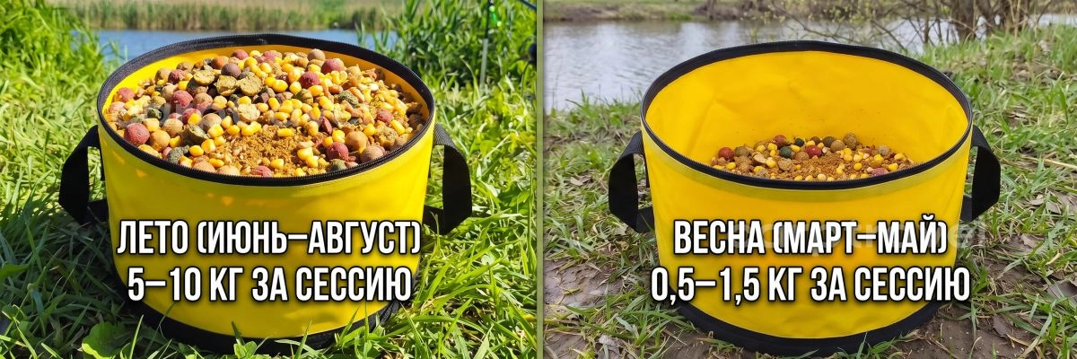 Весной объём прикормки сокращаем в 5–7 раз по сравнению с летом
