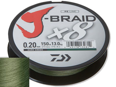 Плетеный шнур Daiwa J-Braid X8 Dark Green  150м 6,0кг/0,10мм (Тёмно-зеленый ) 