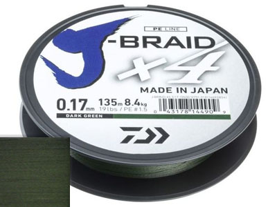 Плетеный шнур Daiwa J-Braid X4 Dark Green  135м 5,9кг/0,13мм (Тёмно-зеленый ) 